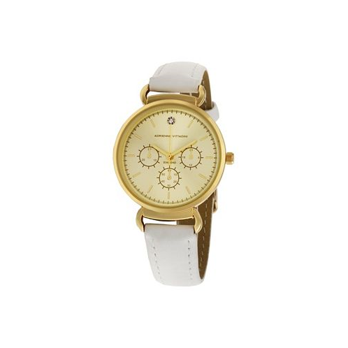Adrienne Vittadini Womens Mock Chronograph and White Leather Strap Watch 36mm