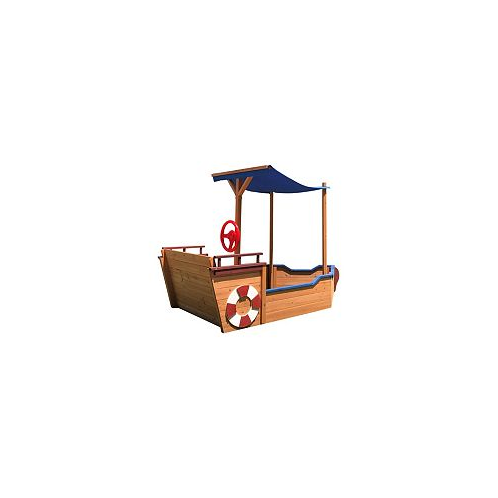 Simplie Fun Wooden Pirate Ship Sandbox with Storage Bench & Cover