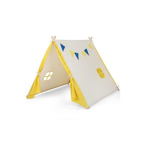Slickblue Kids Play Tent with Solid Wood Frame Holiday Birthday Gift & Toy for Boys & Girls-Yellow