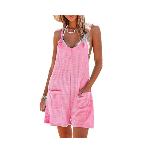 CUPSHE Womens Pink Wide Leg Patch Pocket Cover-Up Romper