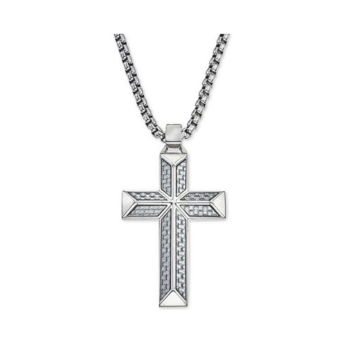 Esquire Mens Jewelry Cross Pendant Necklace in Gray Carbon Fiber and Stainless Steel