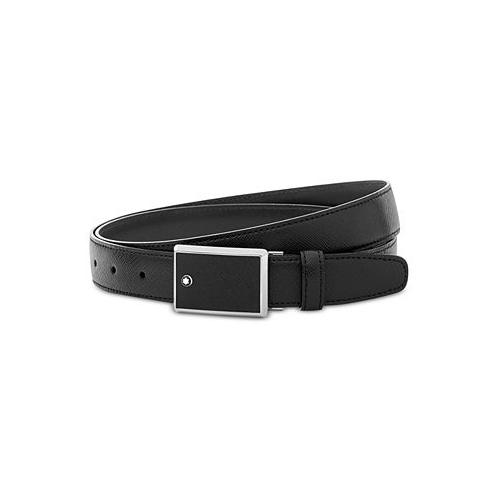 Montblanc Mens Rectangular Framed Black Saffiano Printed Leather & Stainless Steel Plate Buckle Belt 114421
