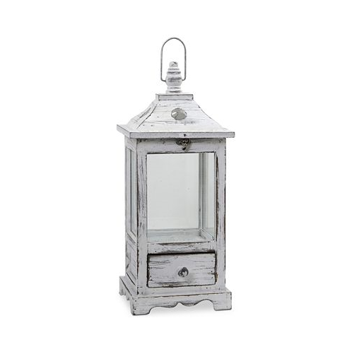 Nearly Natural Distressed Wood Lantern with Drawer
