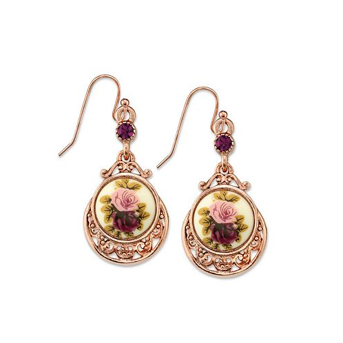 2028 Rose Gold Tone Purple Crystal Flower Drop Earrings