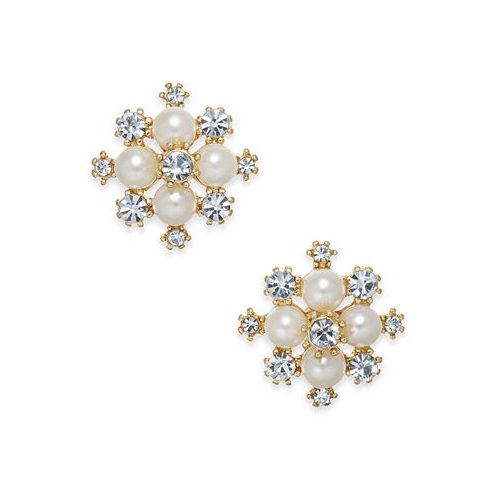 Charter Club Extra Small Gold-Tone Crystal & Imitation Pearl Snowflake Stud Earrings .5