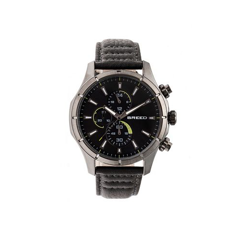 Breed Quartz Lacroix Chronograph Gunmetal And Grey Genuine Leather Watches 47mm