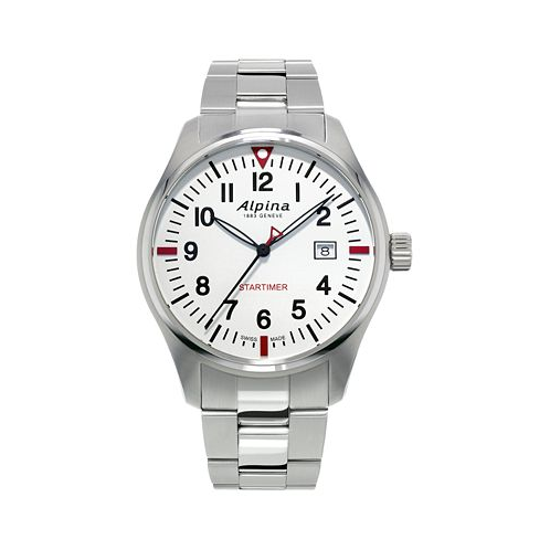 Alpina Mens Swiss Startimer Pilot Stainless Steel Bracelet Watch 42mm