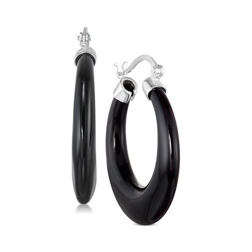 Macys Onyx (30mm) Hoop Earrings in Sterling Silver