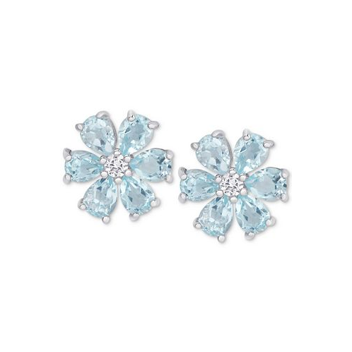 Macys Blue Topaz (2-3/8 ct. t.w.) & White Topaz Accent Flower Stud Earrings in Sterling Silver