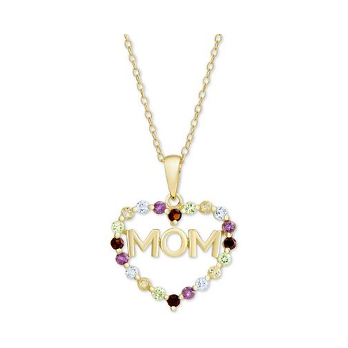 Macys Multi-Gemstone Mom Heart 18 Pendant Necklace (7/8 ct. t.w.) in 18k Gold-Plated Sterling Silver