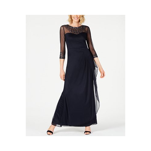 Alex Evenings Womens Illusion Embellished A-Line Gown