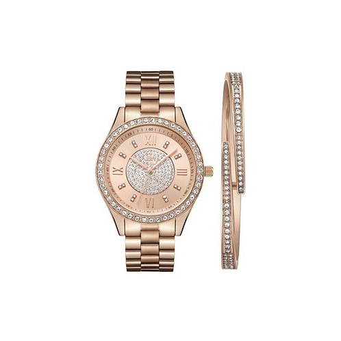 Jbw Womens Mondrian Jewelry Set Diamond (1/6 ct.t.w.) 18K Rose Gold Plated Stainless Steel Watch