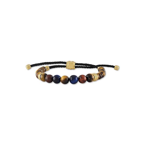 Esquire Mens Jewelry Multicolor Tigers Eye Bead Bolo Bracelet in 14k Gold-Plated Sterling Silver