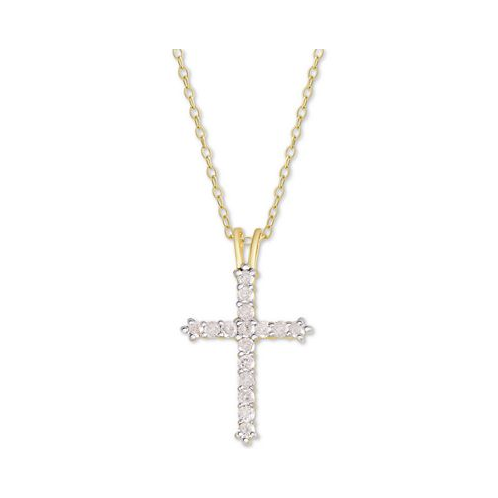 Macys Diamond Cross Pendant Necklace (1/2 ct. t.w.) in Sterling Silver or 14k Gold-Plate Over Sterling Silver 16 + 2 Extender