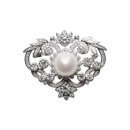Macys Cultured Freshwater Pearl (12mm) & Cubic Zirconia Pin in Sterling Silver