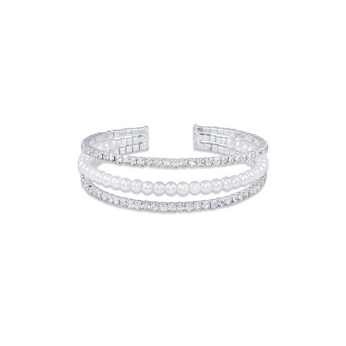Macys 3 Row Crystals with Imitation Pearl Coil Cuff Bracelet