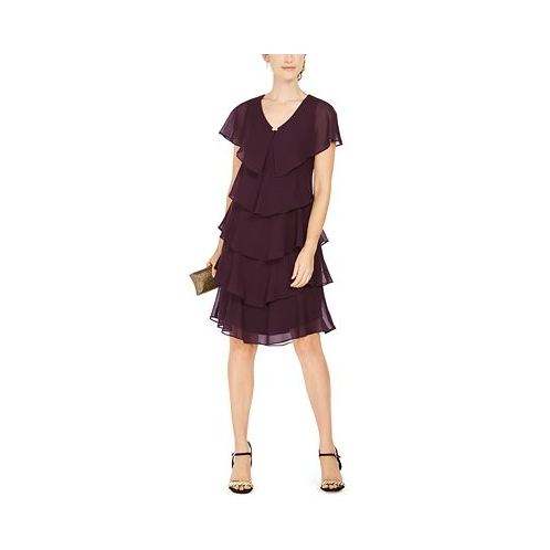 SL Fashions Tiered Rhinestone Capelet Dress