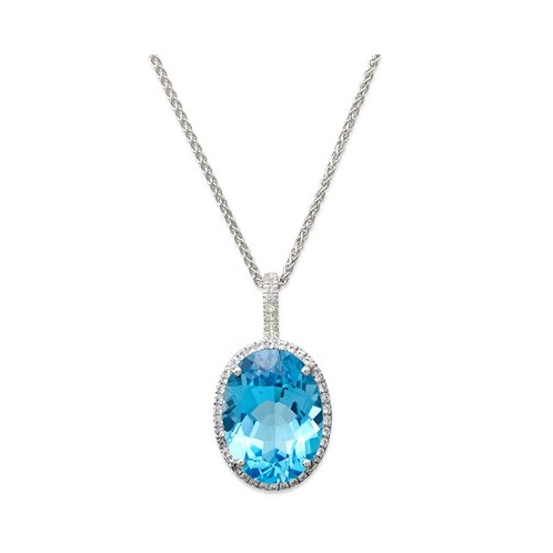 Macys Blue Topaz (20 ct. t.w.) and White Topaz (3/8 ct. t.w.) Large Oval Pendant Necklace in Sterling Silver