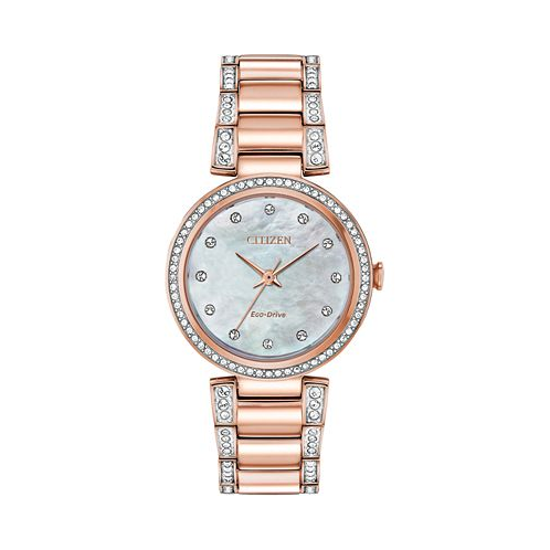 Citizen Eco-Drive Womens Silhouette Pink Gold-Tone Stainless Steel & Crystal Bracelet Watch 28mm