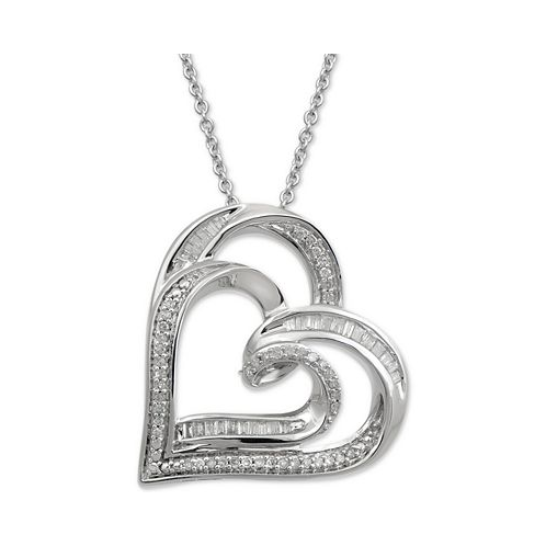 Macys Diamond Double Heart Adjustable Pendant Necklace (1/4 ct. t.w.) in Sterling Silver