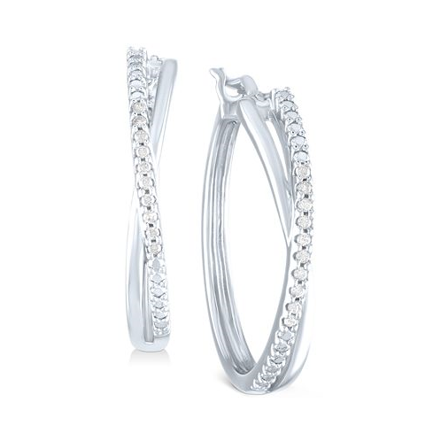 Macys Diamond Small Crossover Hoop Earrings (1/10 ct. t.w.) in Sterling Silver 0.95