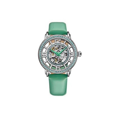 Stuhrling Womens Green Leather Strap Watch 38mm