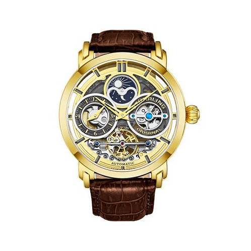 Stuhrling Mens Brown Leather Strap Watch 54mm