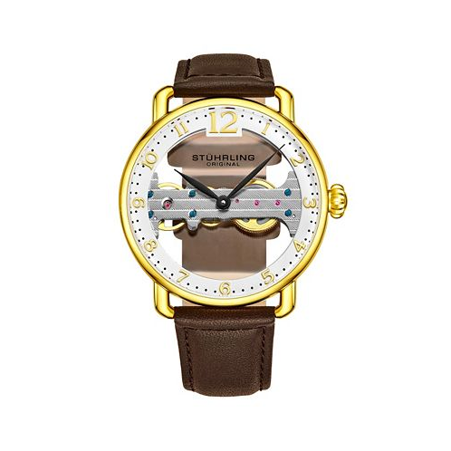 Stuhrling Mens Brown Leather Strap Watch 42mm