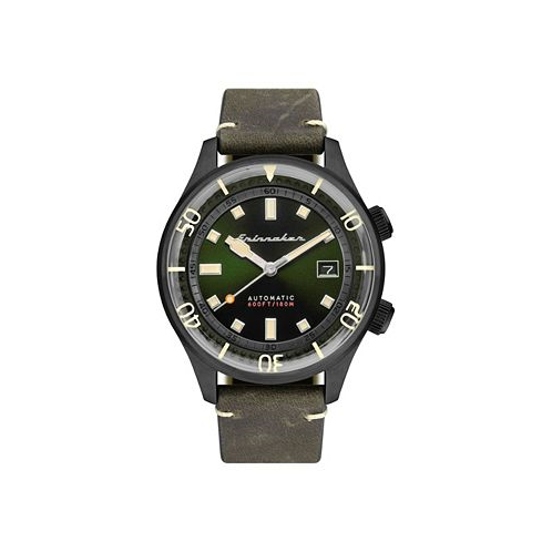 Spinnaker Mens Bradner Automatic Green Genuine Leather Strap Watch 42mm