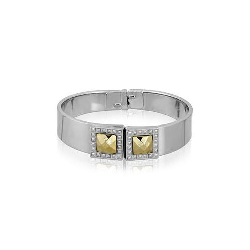 2028 Silver-Tone and Gold-Tone Stone Square Small Hinged Bracelet