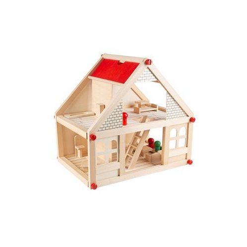 Trademark Global Hey Play Dollhouse For Kids - Classic Pretend Play 2 Story Wood Playset With Furniture Accessories And Dolls
