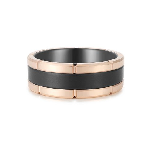 Macys Mens Two-Tone Notched Band in Rose & Black Ion-Plated Tantalum