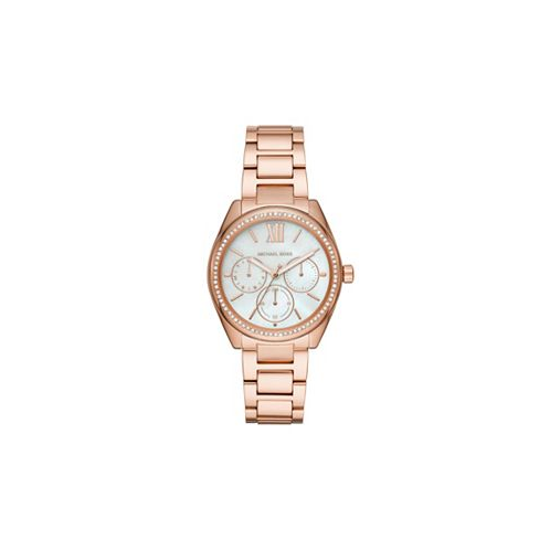 Michael Kors Womens Janelle Multifunction Rose Gold-Tone Stainless Steel Bracelet Watch 36mm MK7095
