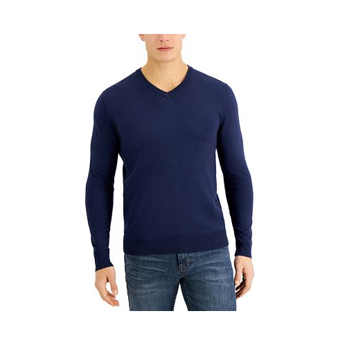 Alfani Mens Solid V-Neck Cotton Sweater