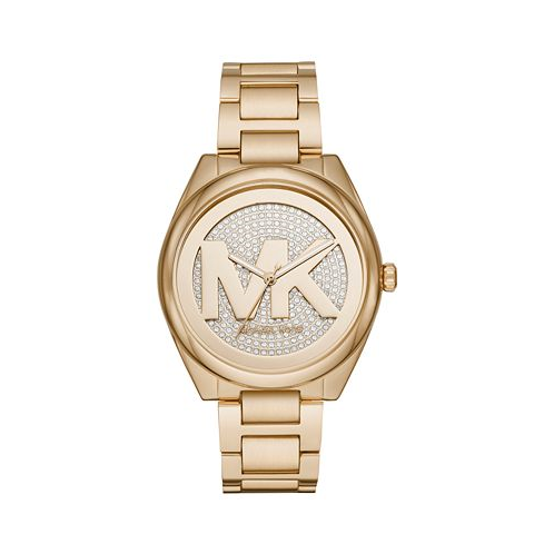 Michael Kors Womens Janelle Gold-Tone Stainless Steel Bracelet Watch 42mm