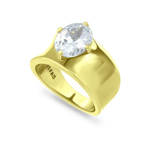 Macys Cubic Zirconia Prong Set Oval Stone on Polished Cigar Band in Silver Plate and Gold Plate
