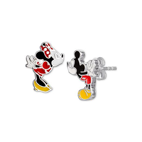 Disney Childrens Mickey & Minnie Mouse Mismatched Stud Earrings in Sterling Silver and Enamel