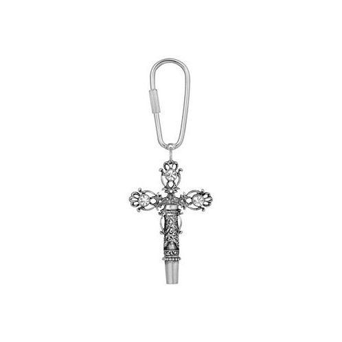 2028 Womens Pewter Crystal Cross Whistle Key Fob