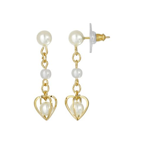 2028 Womens 14K Gold-tone Double Imitation Pearl Drop Heart Earring
