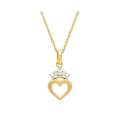 Disney Childrens Princess Heart & Tiara 15 Pendant Necklace in 14k Gold
