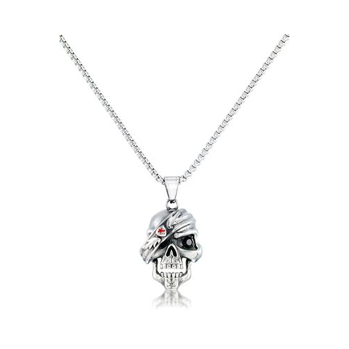 Andrew Charles by Andy Hilfiger Mens Cubic Zirconia Pirate Skull 24 Pendant Necklace in Stainless Steel