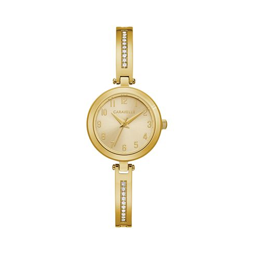 Caravelle Womens Gold-Tone Stainless Steel Bangle Bracelet Watch 26mm Gift Set