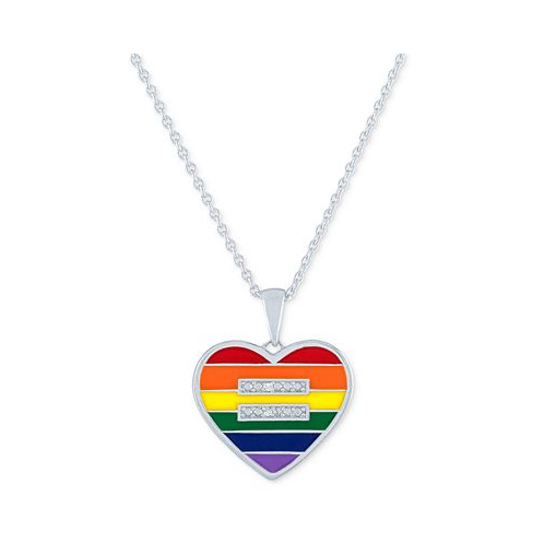 Macys Diamond Accent Rainbow Heart Pendant Necklace in Sterling Silver 16 + 4 extender