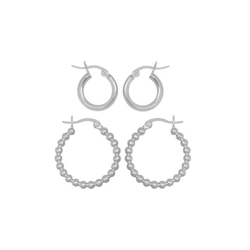 Essentials And Now This 2-Pc. Set Polished Small Hoop & Beaded Hoop Earrings in Gold-Plate or Silver Plate
