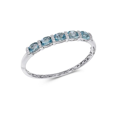 Macys Blue Topaz (14 ct. t.w.) & Diamond (1/8 ct. t.w.) Bangle Bracelet in Sterling Silver