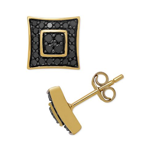 Macys Mens Black Diamond Cluster Stud Earrings (1/2 ct. t.w.) in 18k Gold-Plated Sterling Silver