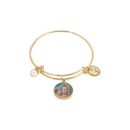 Symbols of Faith 14K Gold Dipped Cross Mary and Child Charm Bangle Bracelet