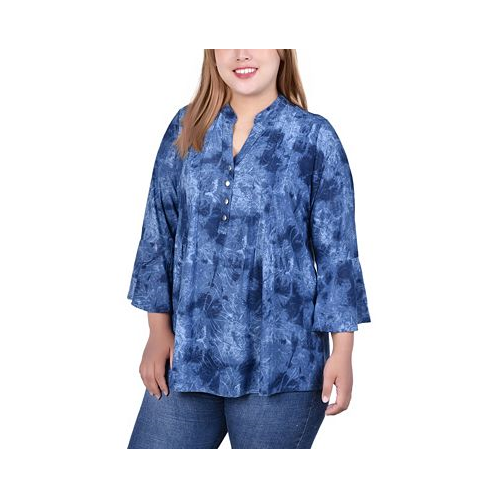 NY Collection Plus Size Pleat Front Y-Neck Top