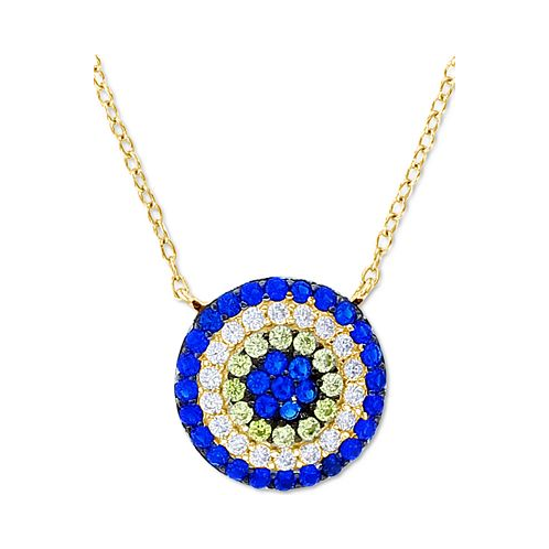 Macys Lab-Grown Blue Spinel (3/4 ct. t.w.) Cubic Zirconia Evil Eye 18 Pendant Necklace in 14k Gold-Plated Sterling Silver