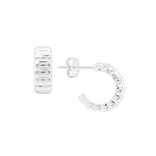 Essentials And Now This High Polished Puff Ribbed C Hoop Post Earring in Silver Plate or Gold Plate